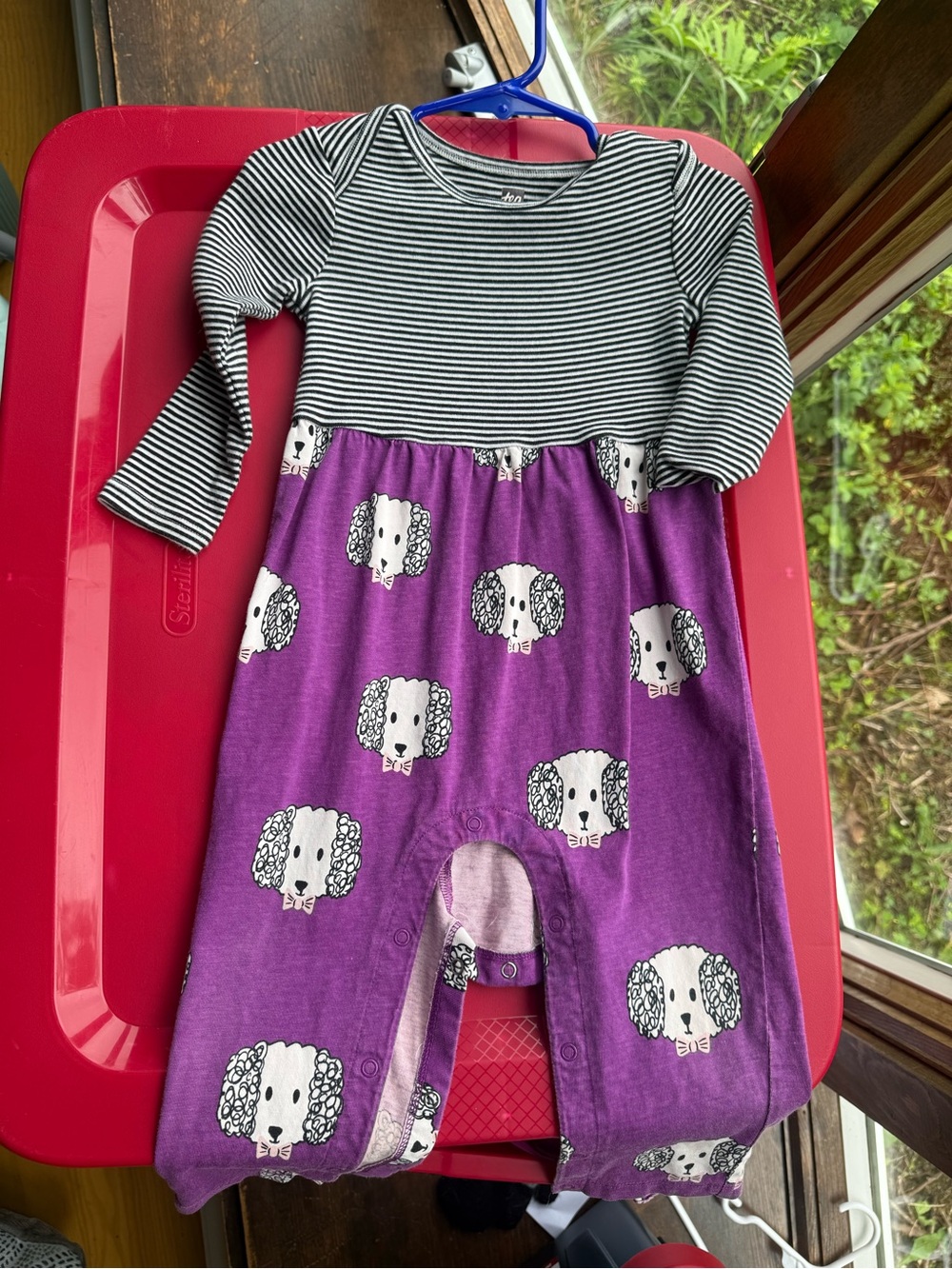 Tea Collection Purple and Black Striped Top Puppy-Print One-Piece